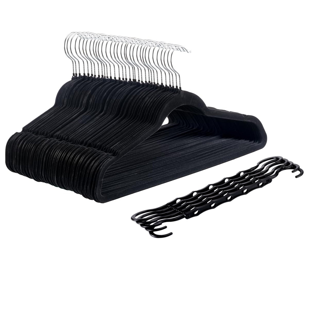 Premium Velvet Space-Saving Hangers | 50-Pack with Bonus Closet Organizers