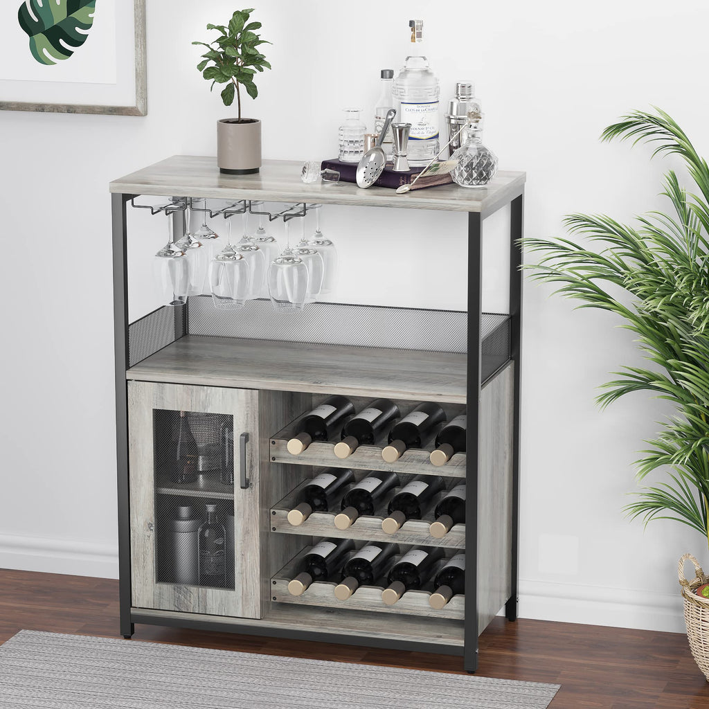 Modern Wine Bar Cabinet with Glass Holder & Storage