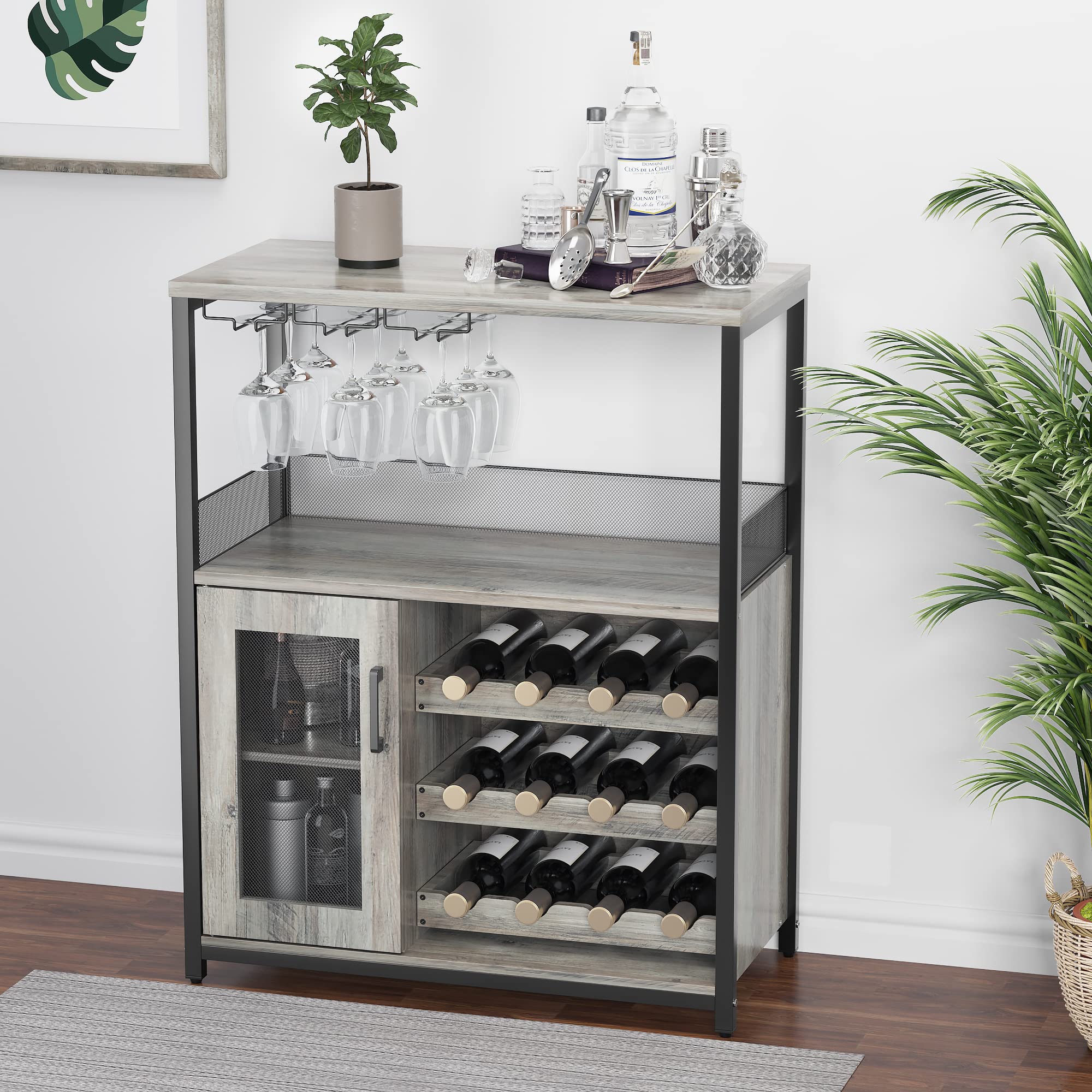 Modern Wine Bar Cabinet with Glass Holder & Storage