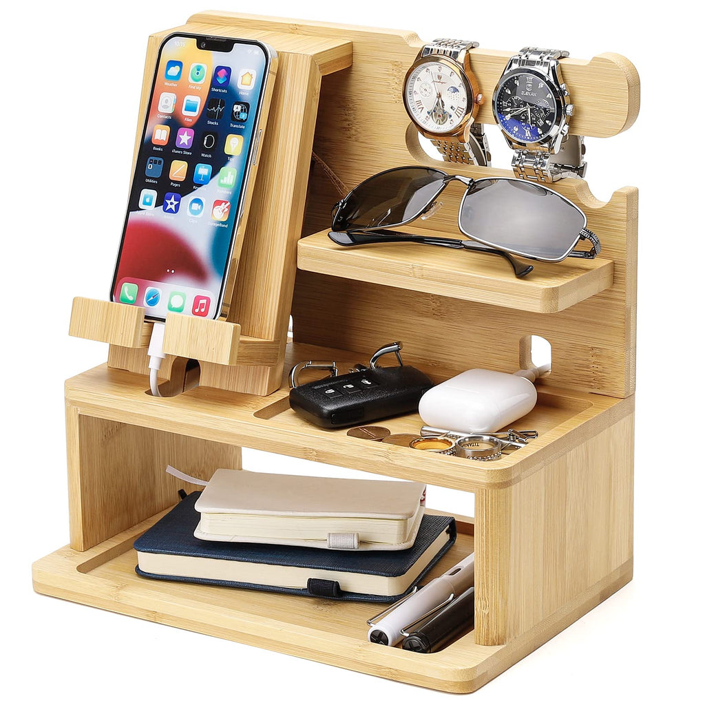 Bamboo Phone Charging Station with Nightstand Organizer