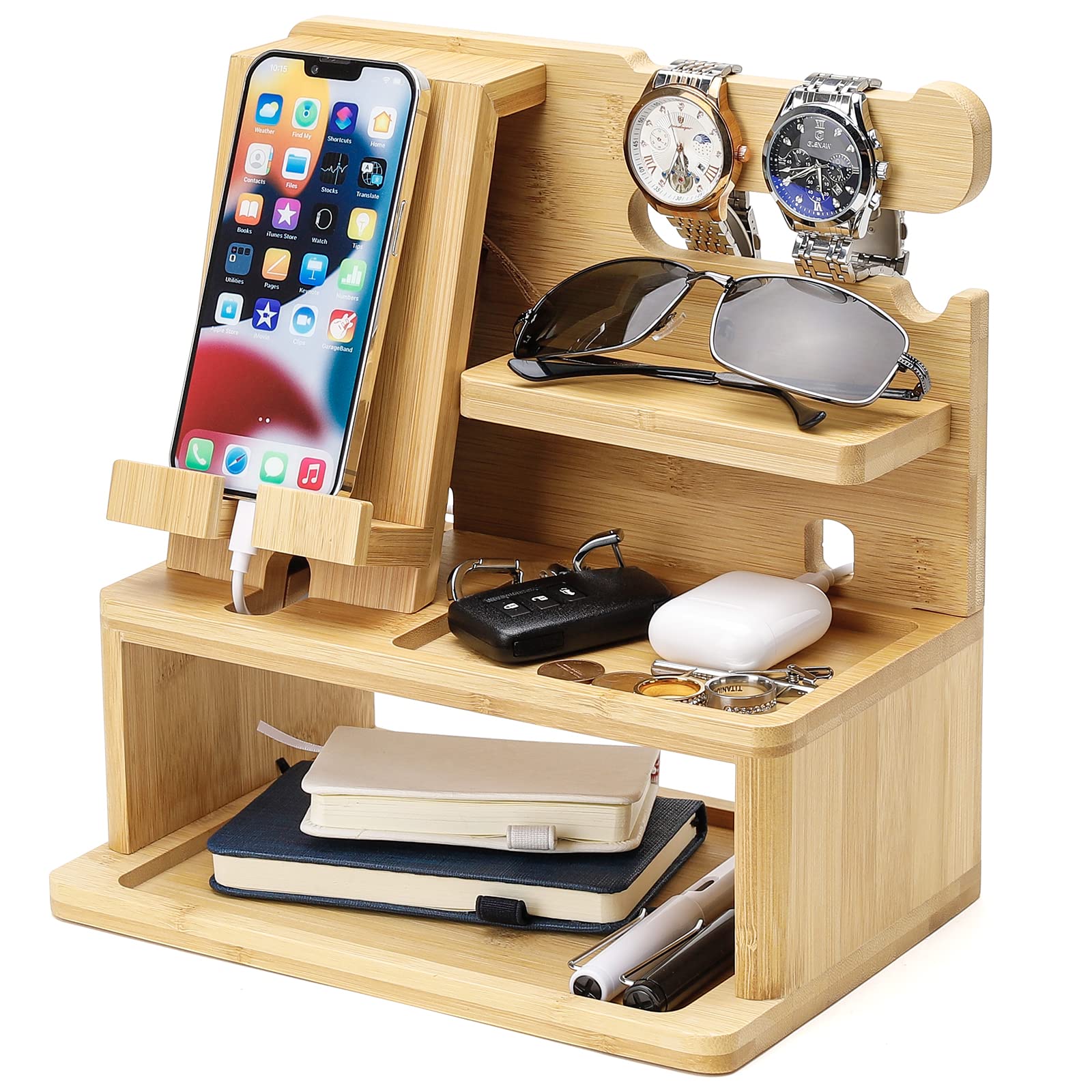 Bamboo Phone Charging Station with Nightstand Organizer