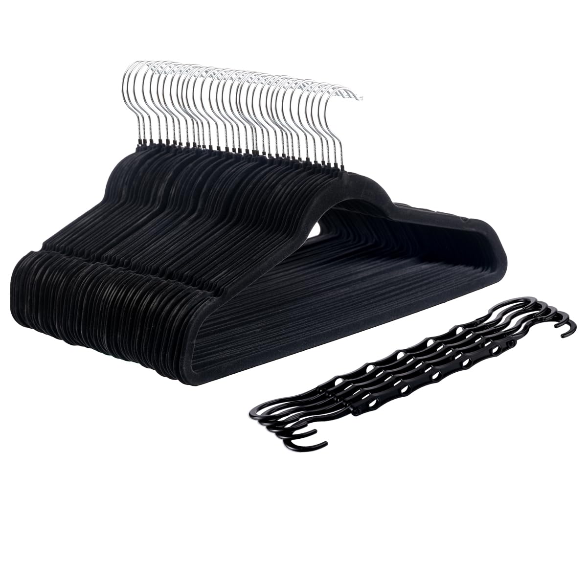Premium Velvet Space-Saving Hangers | 50-Pack with Bonus Closet Organizers