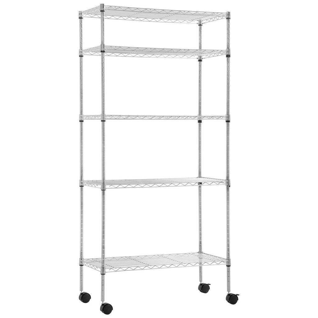5-Tier Heavy-Duty Rolling Storage Shelf | Adjustable Metal Wire Shelving Unit