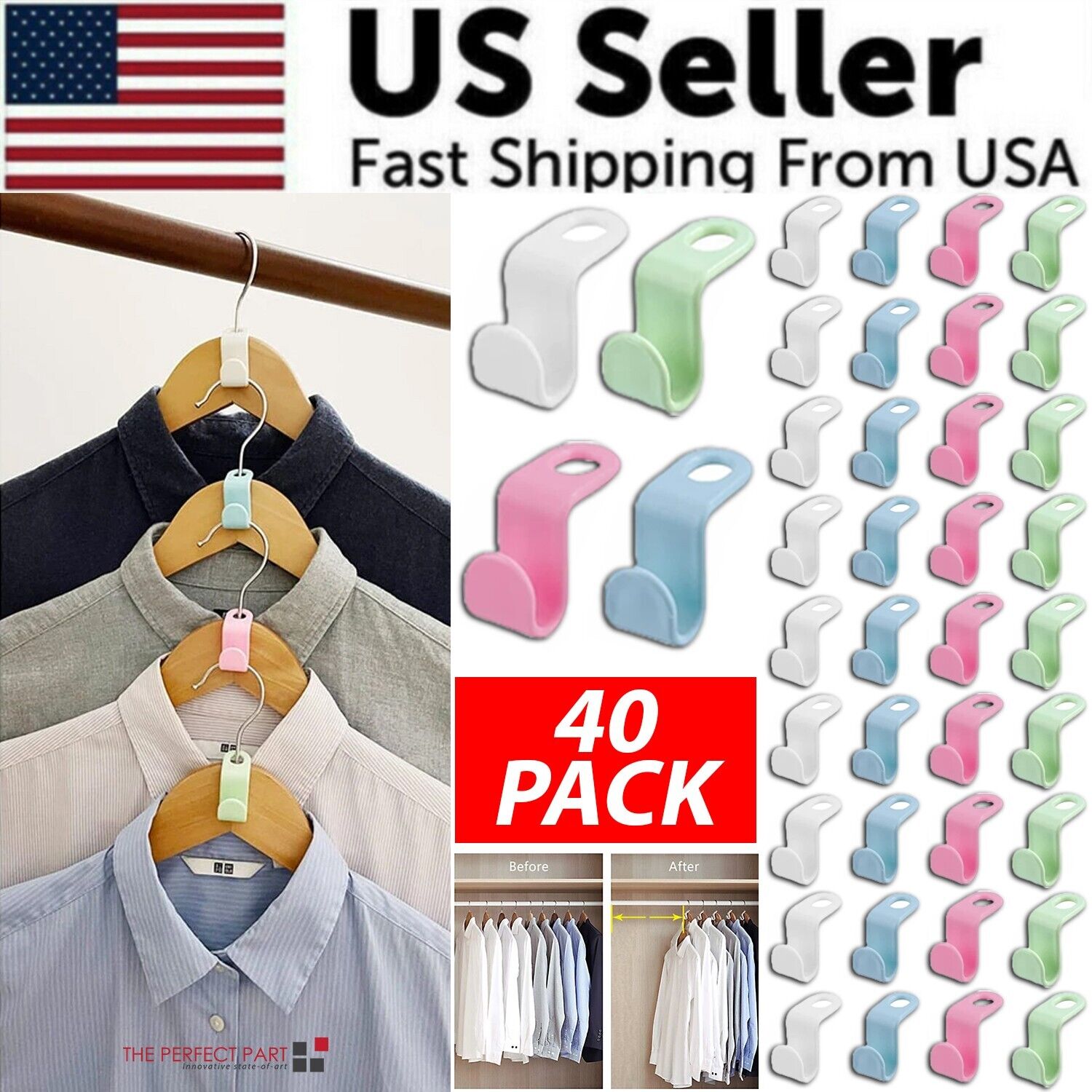 Closet Space Saving Connector Hooks | 40 Pack