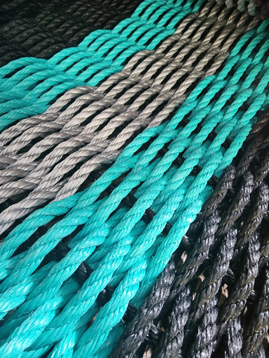 5-Stripe Lobster Rope Doormat in Black, Teal & Light Gray
