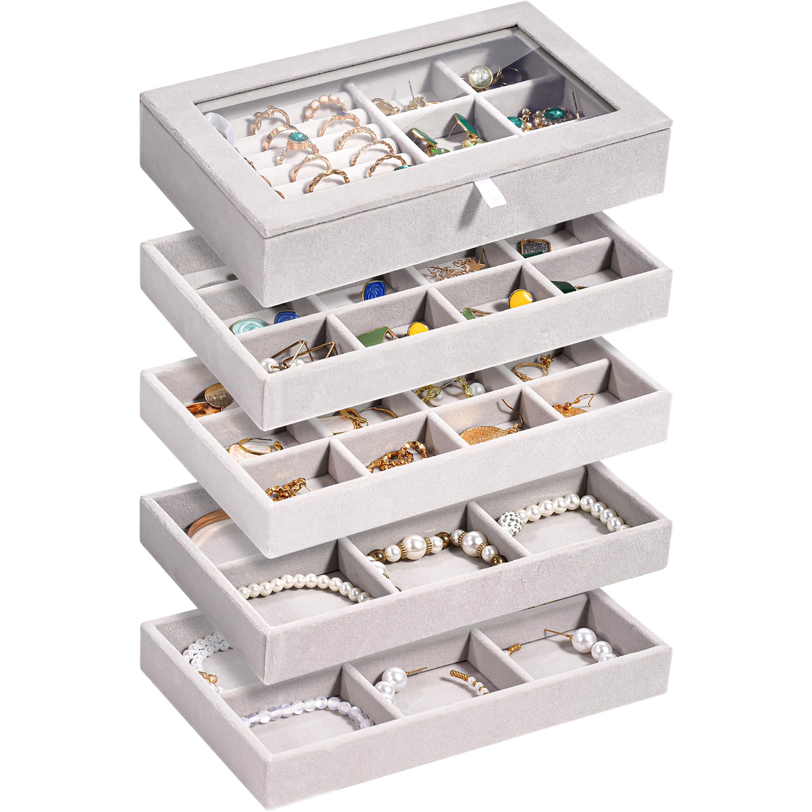 5-Tier Stackable Velvet Jewelry Organizer
