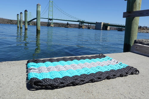 5-Stripe Lobster Rope Doormat in Black, Teal & Light Gray