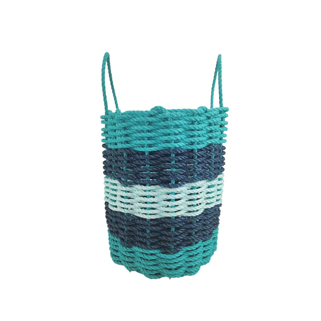Coastal Five-Stripe Rope Storage Basket - Teal, Navy & Seafoam