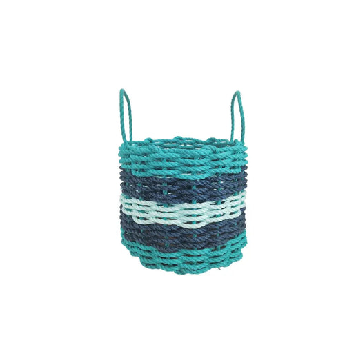 Coastal Five-Stripe Rope Storage Basket - Teal, Navy & Seafoam