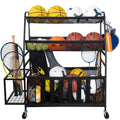 Sports Equipments Garage Organizer with Ball Storage & Rolling Wheels