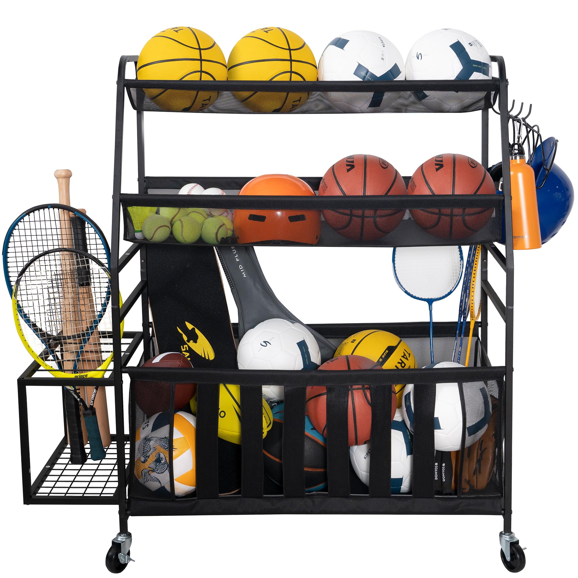Sports Equipments Garage Organizer with Ball Storage & Rolling Wheels