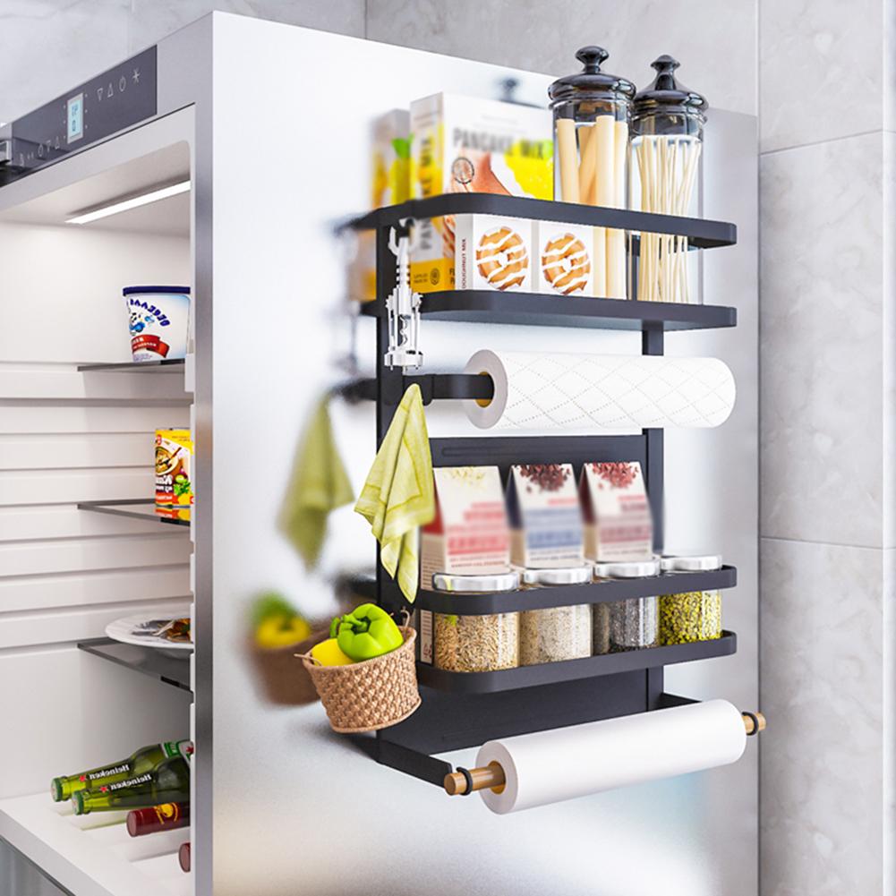 Magnetic Kitchen Storage Rack with Paper Towel Holder | Refrigerator Organizer