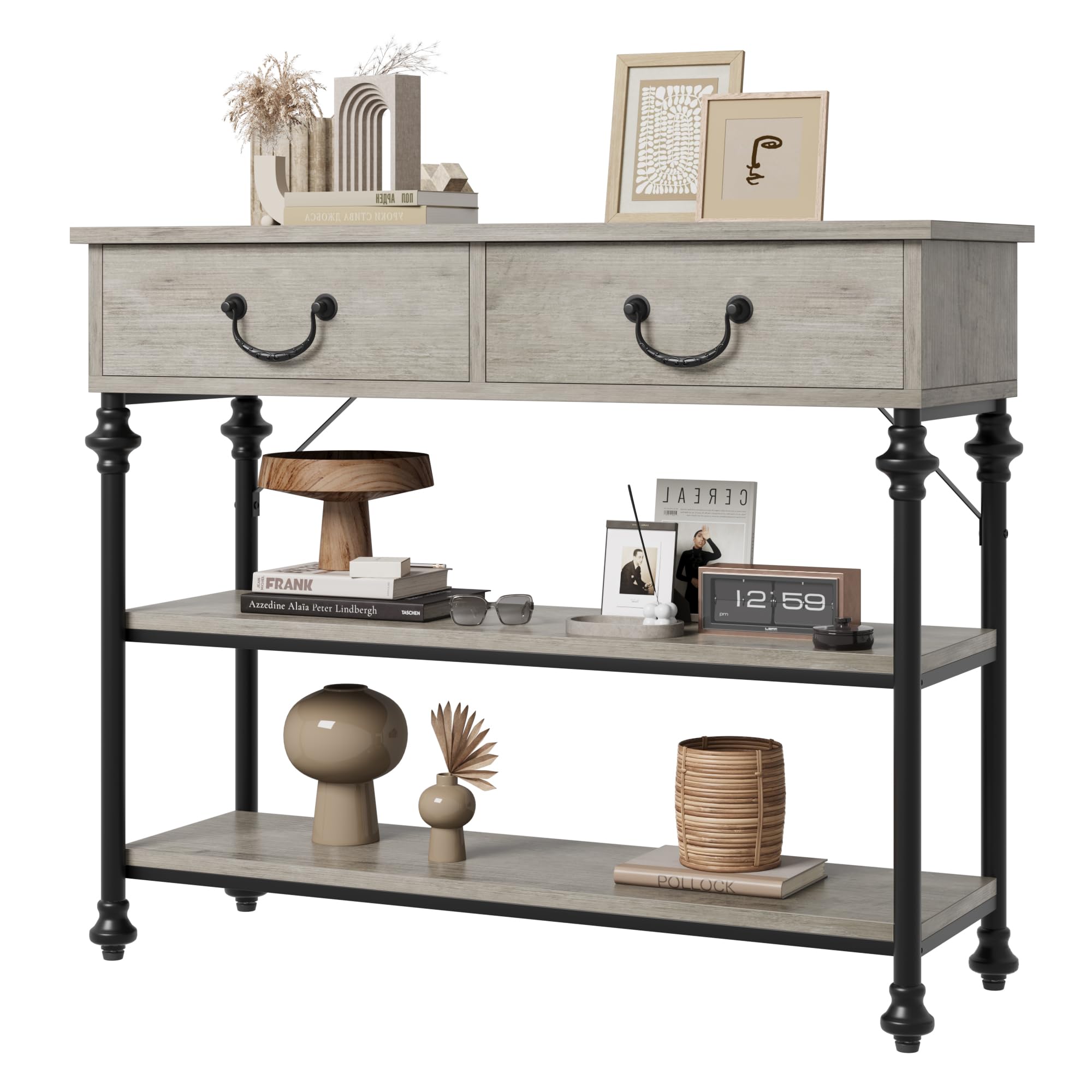 Modern Entryway Console Table with 2 Drawers & Storage Shelves