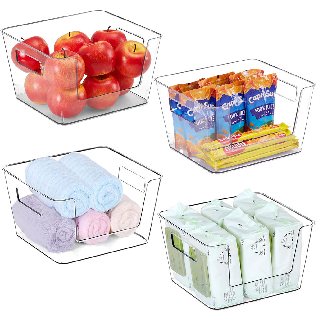 4 Pack Clear Open-FRont Storage Bins | Stackable Pantry Organizers