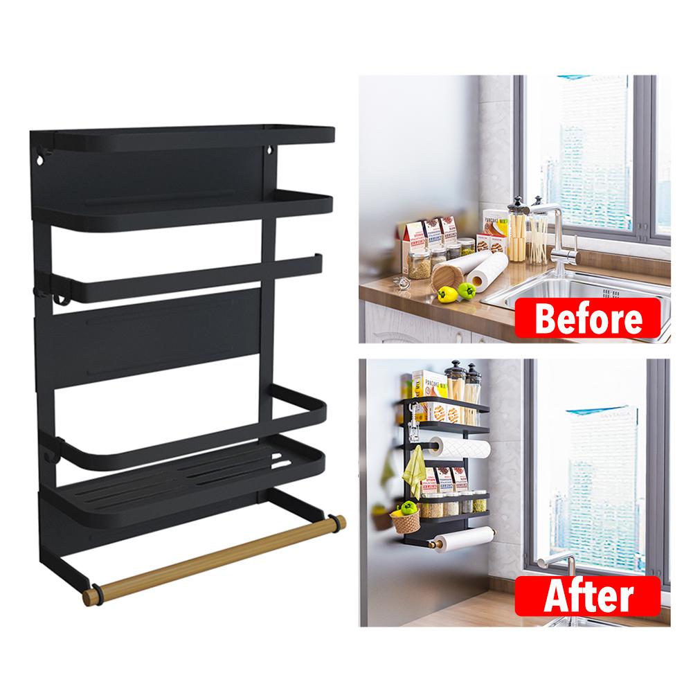 Magnetic Kitchen Storage Rack with Paper Towel Holder | Refrigerator Organizer