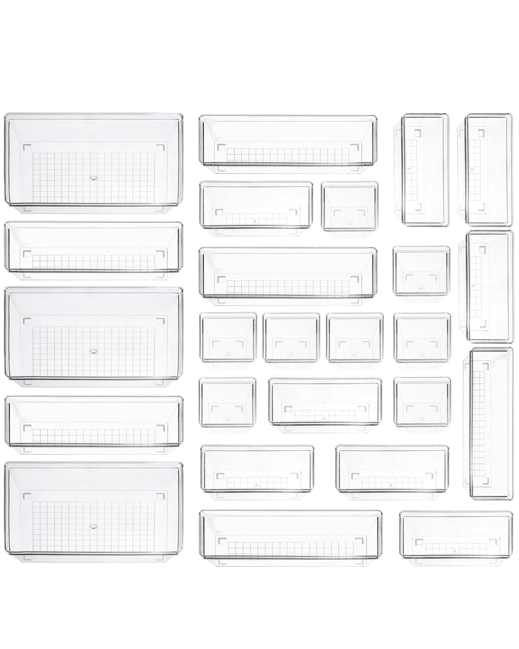25 Piece Clear Drawer Organizer Set | Customizable Storage Trays