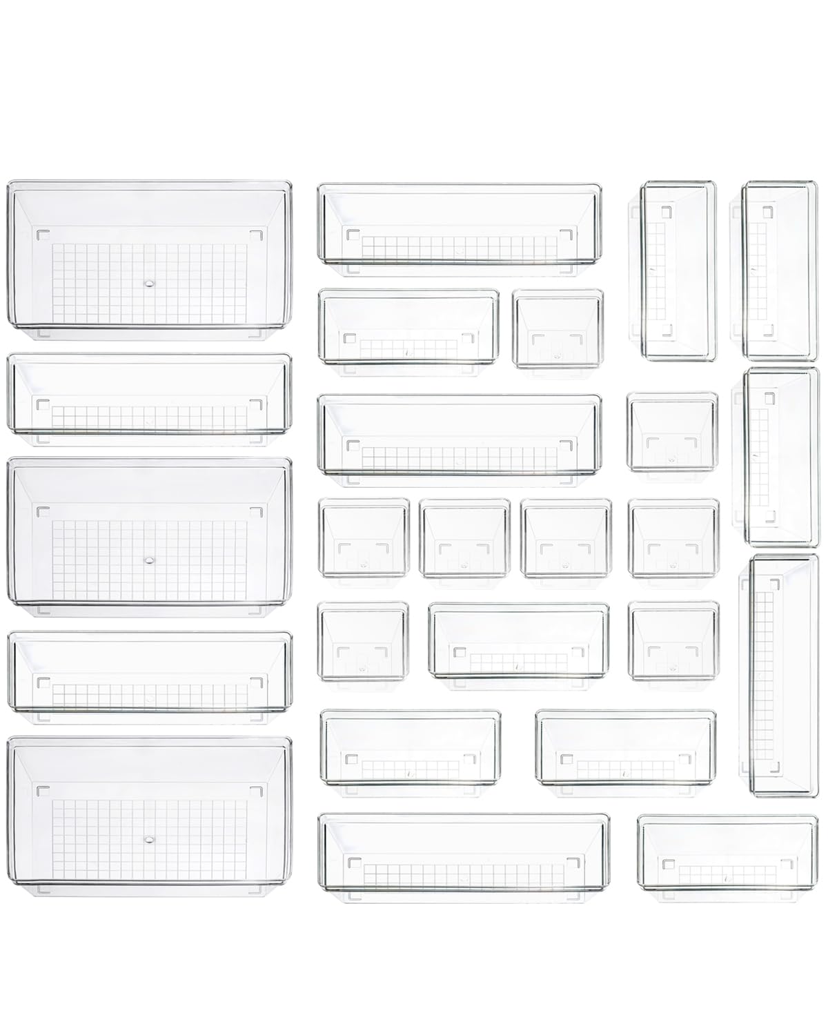 25 Piece Clear Drawer Organizer Set | Customizable Storage Trays