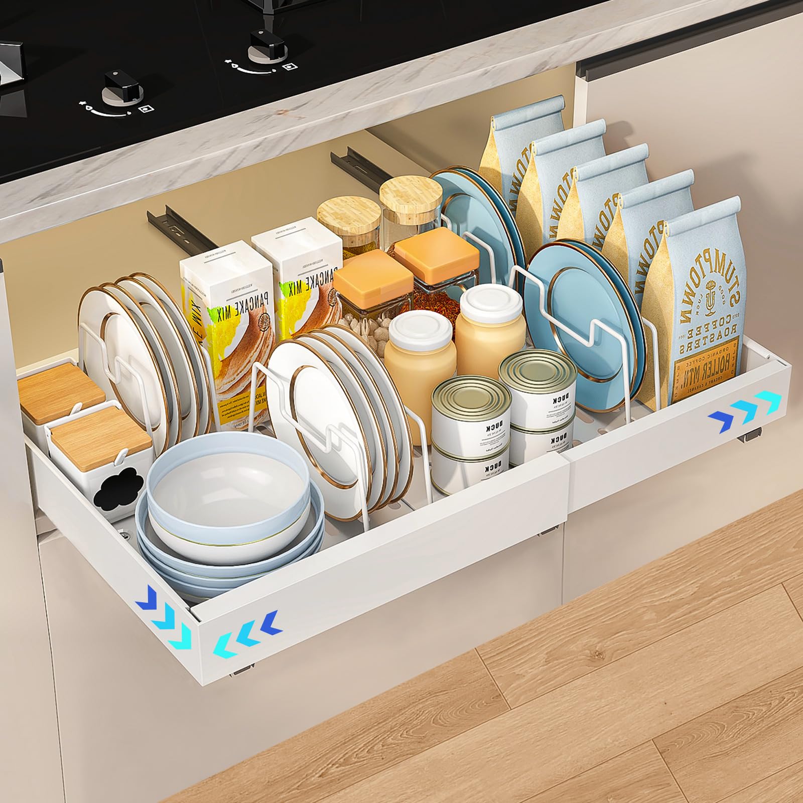 Expandable Pull-Out Cabinet Organizer with Adjustable Dividers