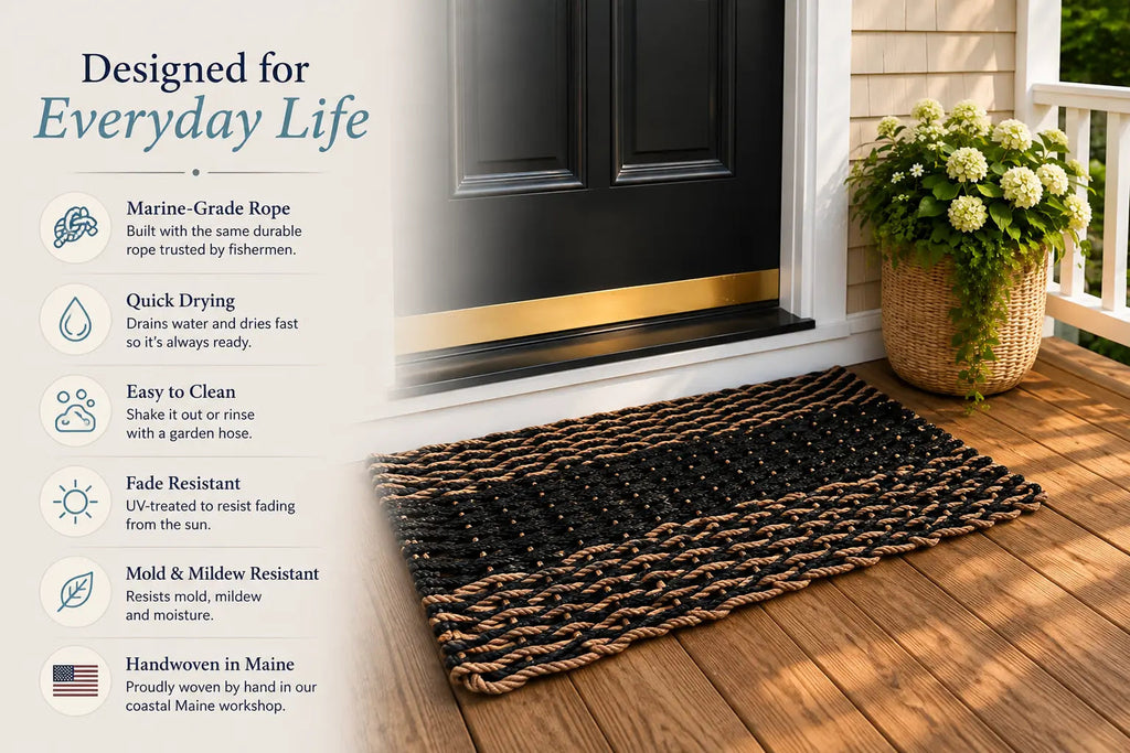 5-Stripe Lobster Rope Doormat in Black, Teal & Light Gray