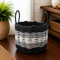 Handwoven Black, Gray & White Rope Basket