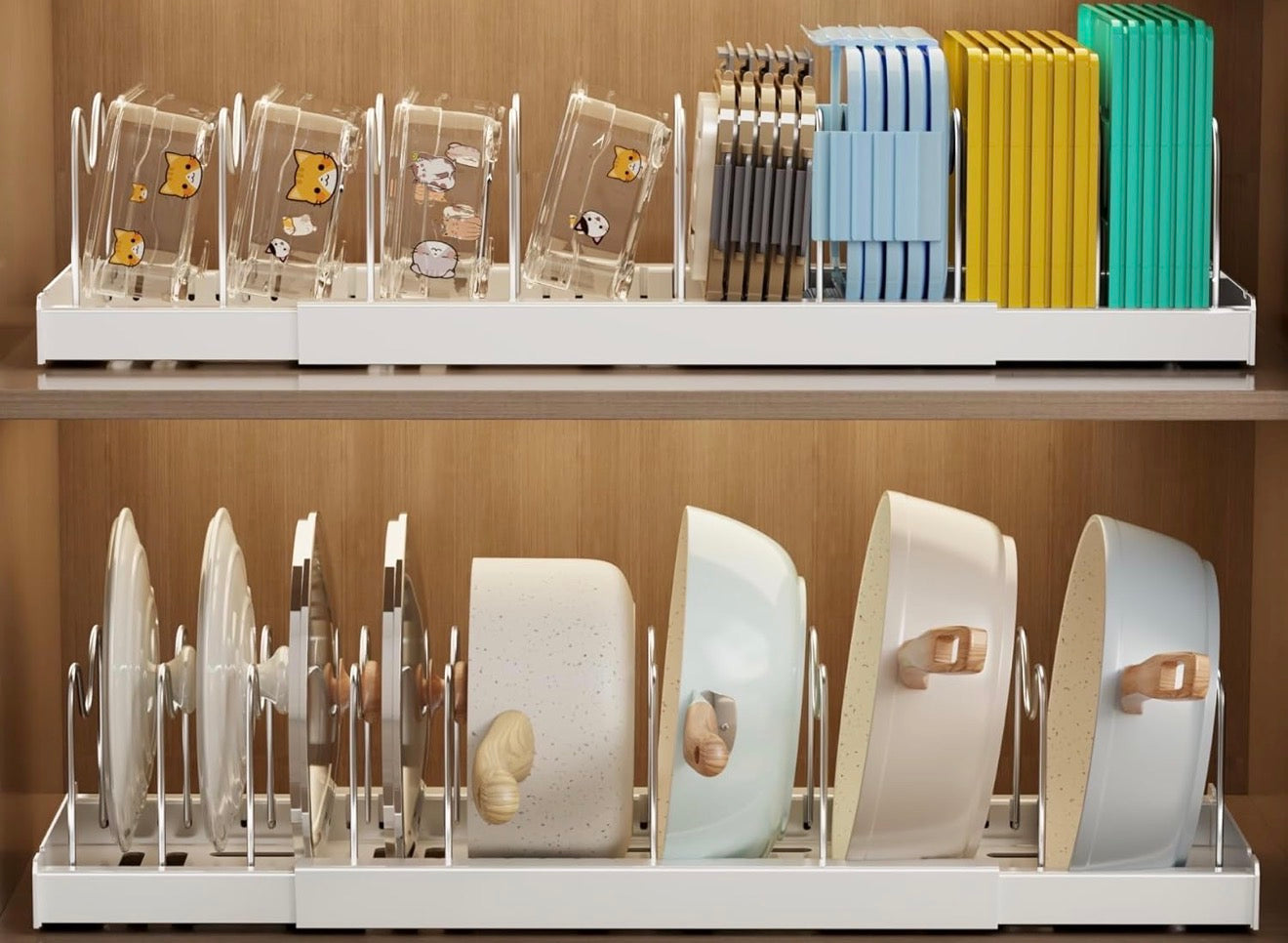 Expandable Pull-Out Cabinet Organizer with Adjustable Dividers