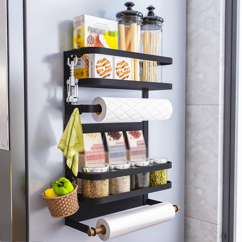 Magnetic Kitchen Storage Rack with Paper Towel Holder | Refrigerator Organizer