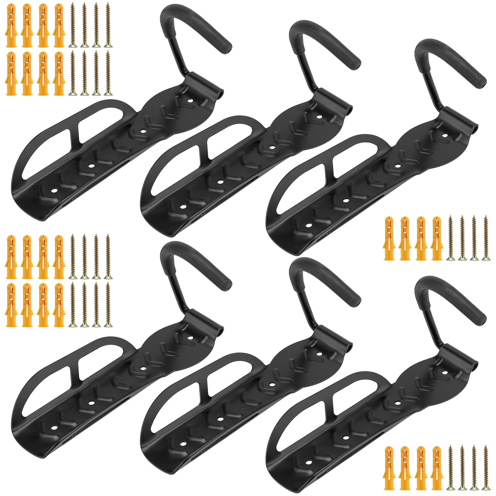 Heavy-Duty Garage Bike Storage Hooks - 6 Pack Wall Mount