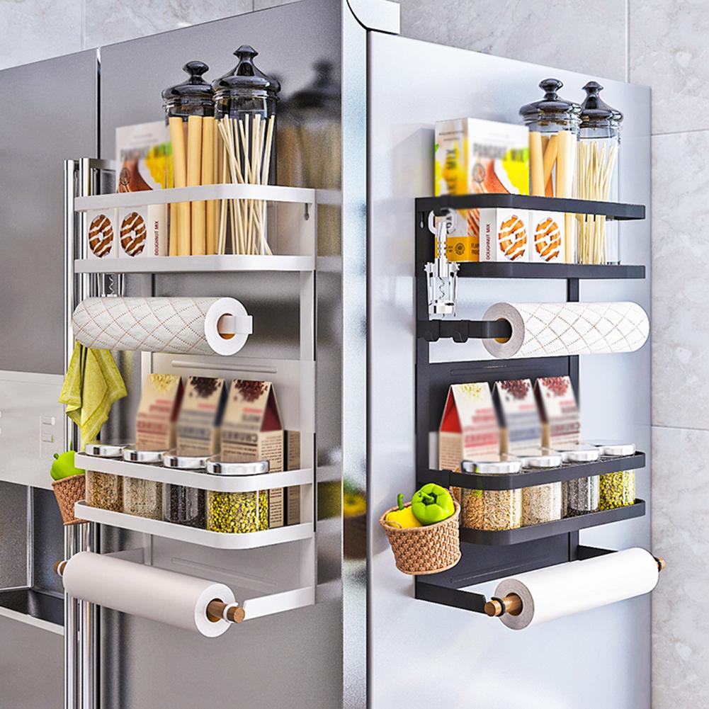 Magnetic Kitchen Storage Rack with Paper Towel Holder | Refrigerator Organizer