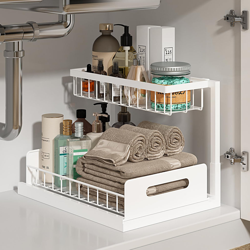 2-Tier Pull-Out Under Sink Organizer | Sliding Cabinet Storage Shelf