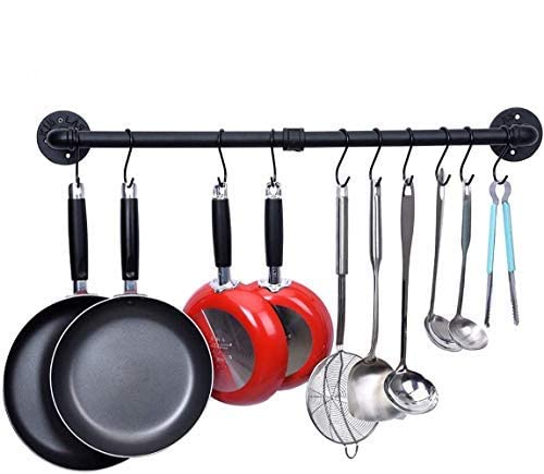 Wall-Mounted Pot Rack with 10 Hooks | Kitchen Organizer & Cookware Storage